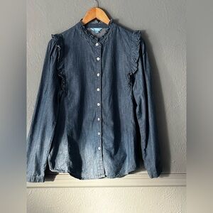 Draper James | Chambray Denim Button-Up w/ Ruffle Detail | Large
